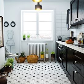 Škandinávska kuchyne s mozaikovou podlahou