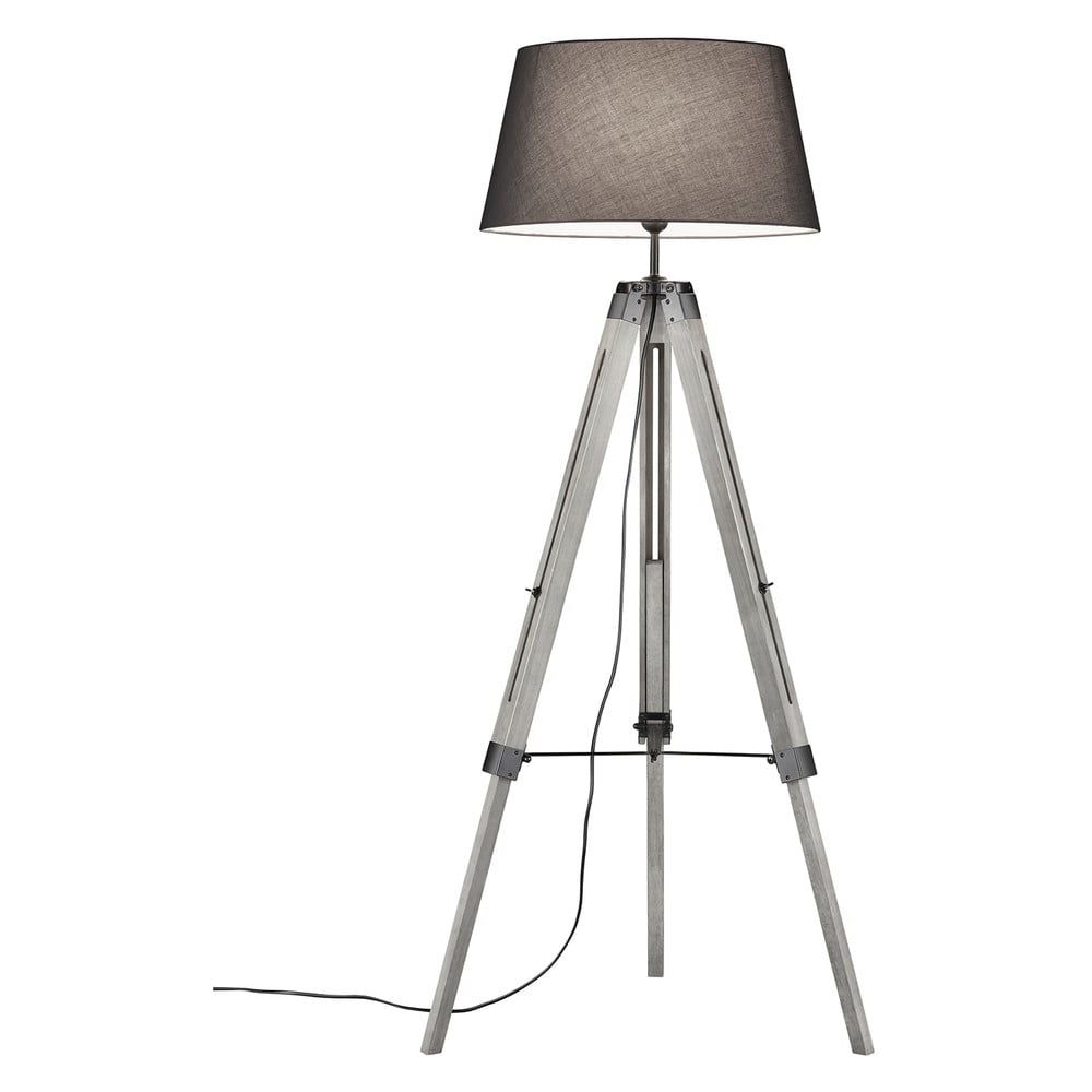 Sivá stojacia lampa z prírodného dreva a tkaniny Trio Tripod, výška 143 cm - Bonami.sk