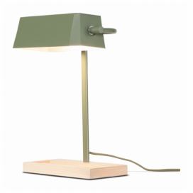 Sivozelená stolová lampa s prvkami z jaseňového dreva Citylights Cambridge