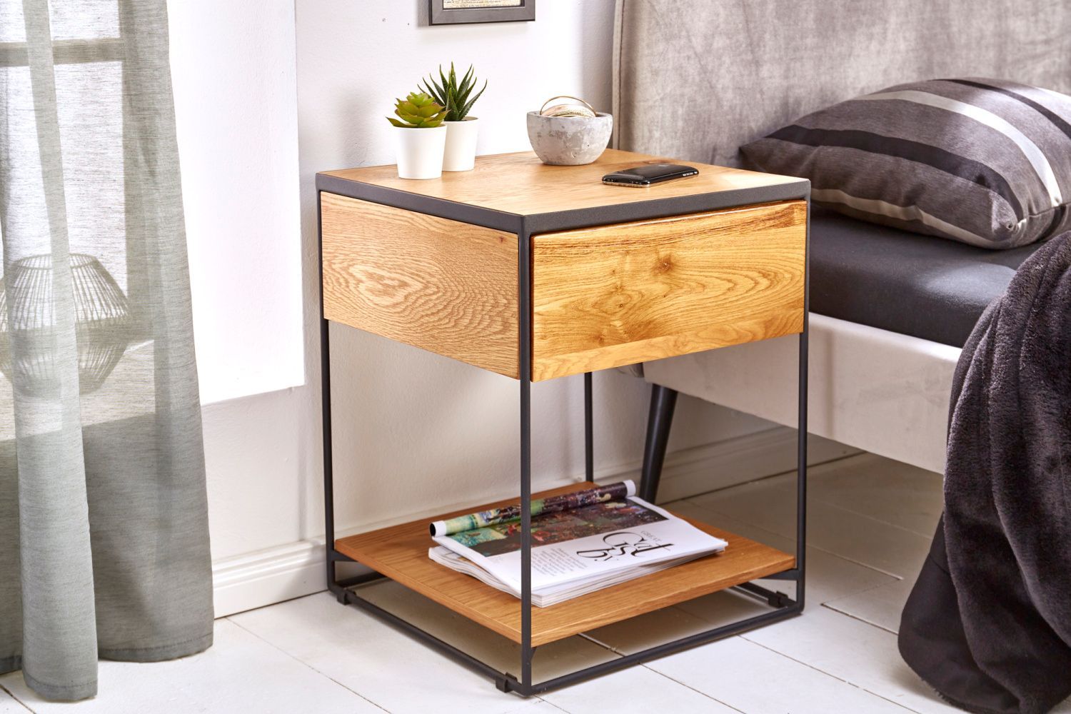 LuxD Dizajnový nočný stolík Shayla 40 cm divý dub - ESTILOFINA.SK