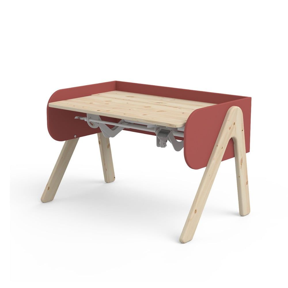 Červeno-hnedý písací stôl z borovicového dreva s nastaviteľnou výškou Flexa Woody - Bonami.sk