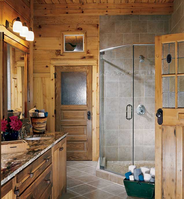 Sprchovací kút v drevenej kúpeľni - 