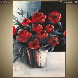 Ručne maľovaný obraz Ruže vo váze 70x100cm RM1614A_1AB | Moderné obrazy na stenu - PerfektniObrazy.cz