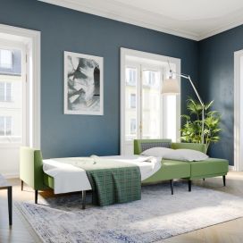 Obývačka s modernou zelenú sedacou súpravou