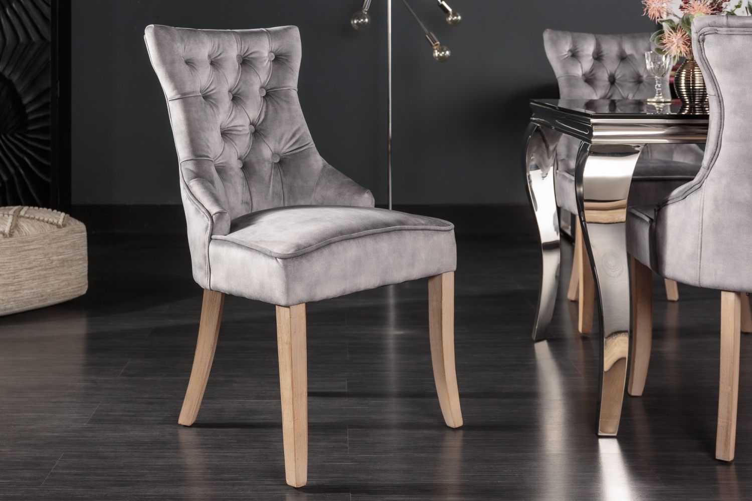 LuxD 24852 Dizajnová stolička Queen zamat sivá - ESTILOFINA.SK