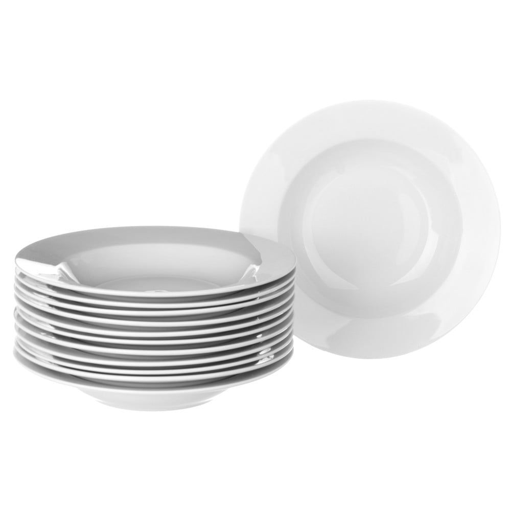 Sada 12 bielych hlbokých porcelánových tanierov Unimasa Elegant - Bonami.sk