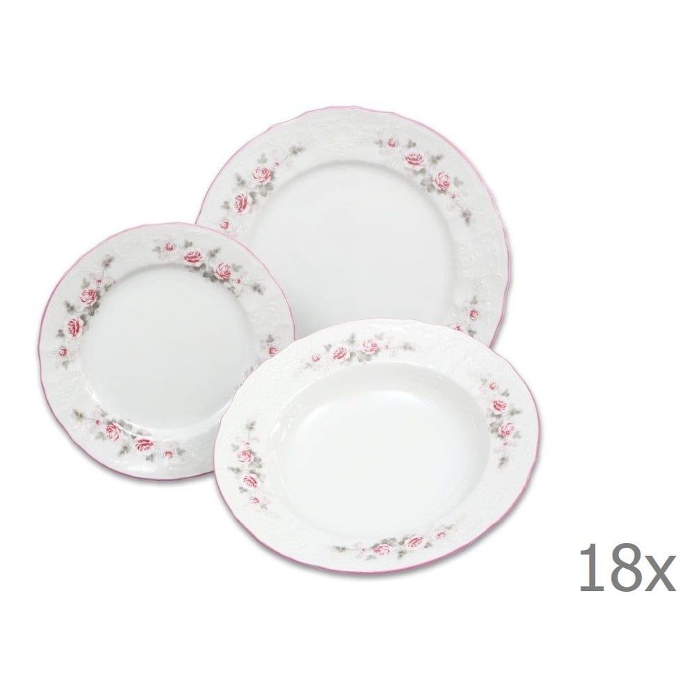 Sada 18 porcelánových tanierov s ružičkami Thun Bernadotte - Bonami.sk