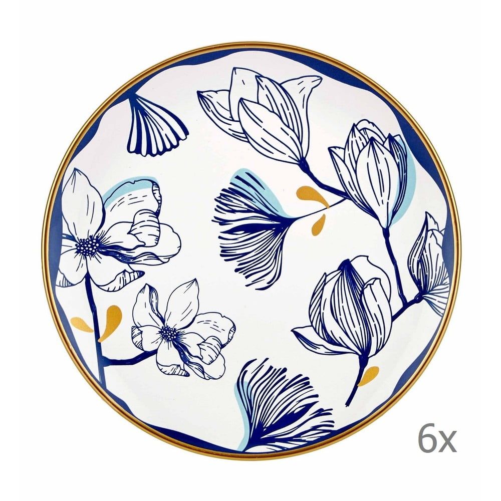 Sada 6 bielych porcelánových dezertných tanierov s modrými kvetmi Mia Bleu Pasta, ⌀ 19 cm - Bonami.sk