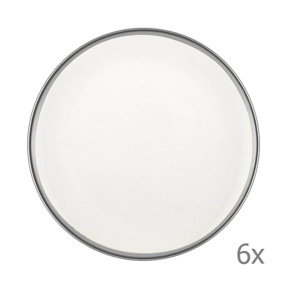Súprava 6 bielych porcelánových dezertných tanierov Mia Halos Silver, ⌀ 19 cm - Bonami.sk
