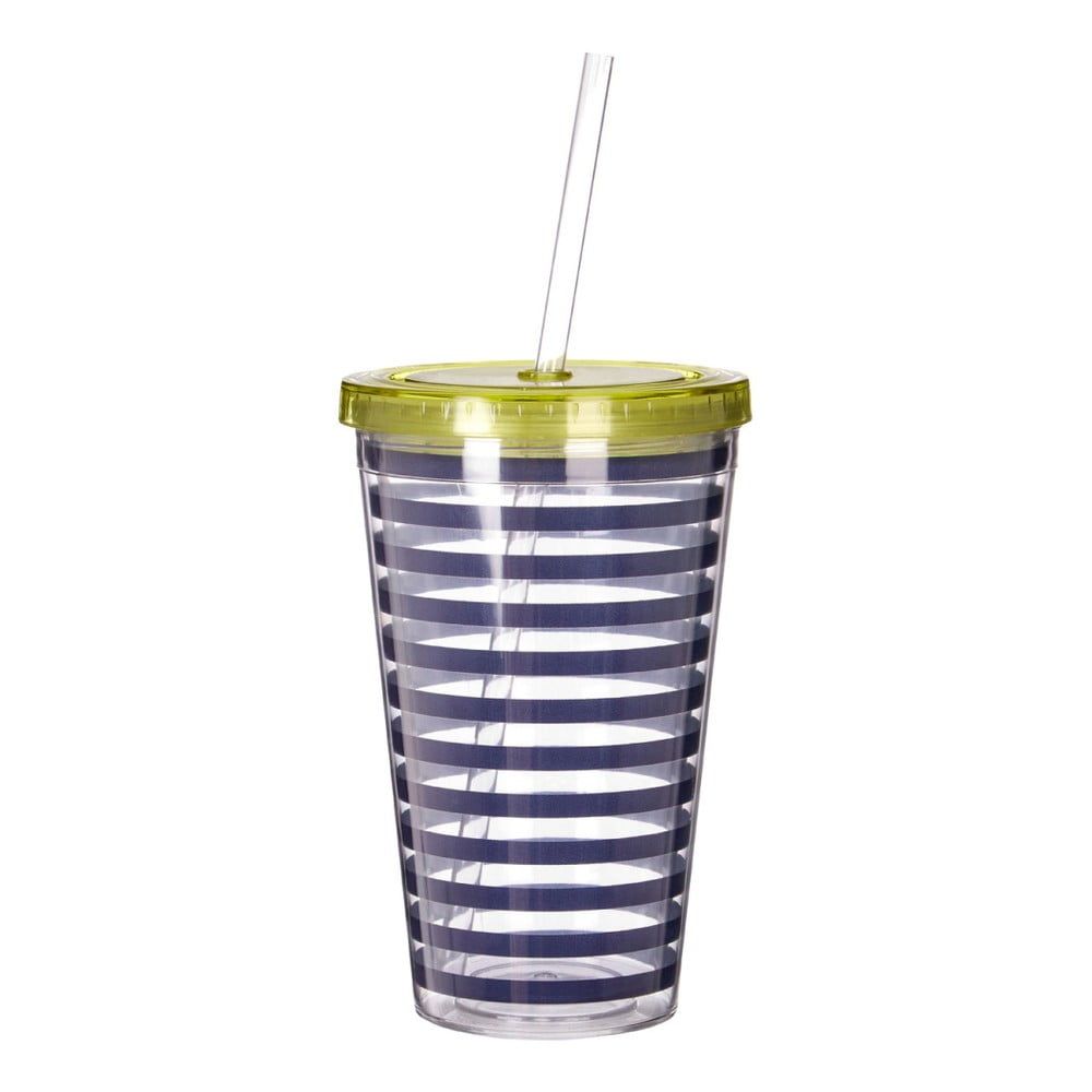 Modro-biely pruhovaný pohárik so zeleným viečkom Premier Housewares Mimo, 450 ml - Bonami.sk