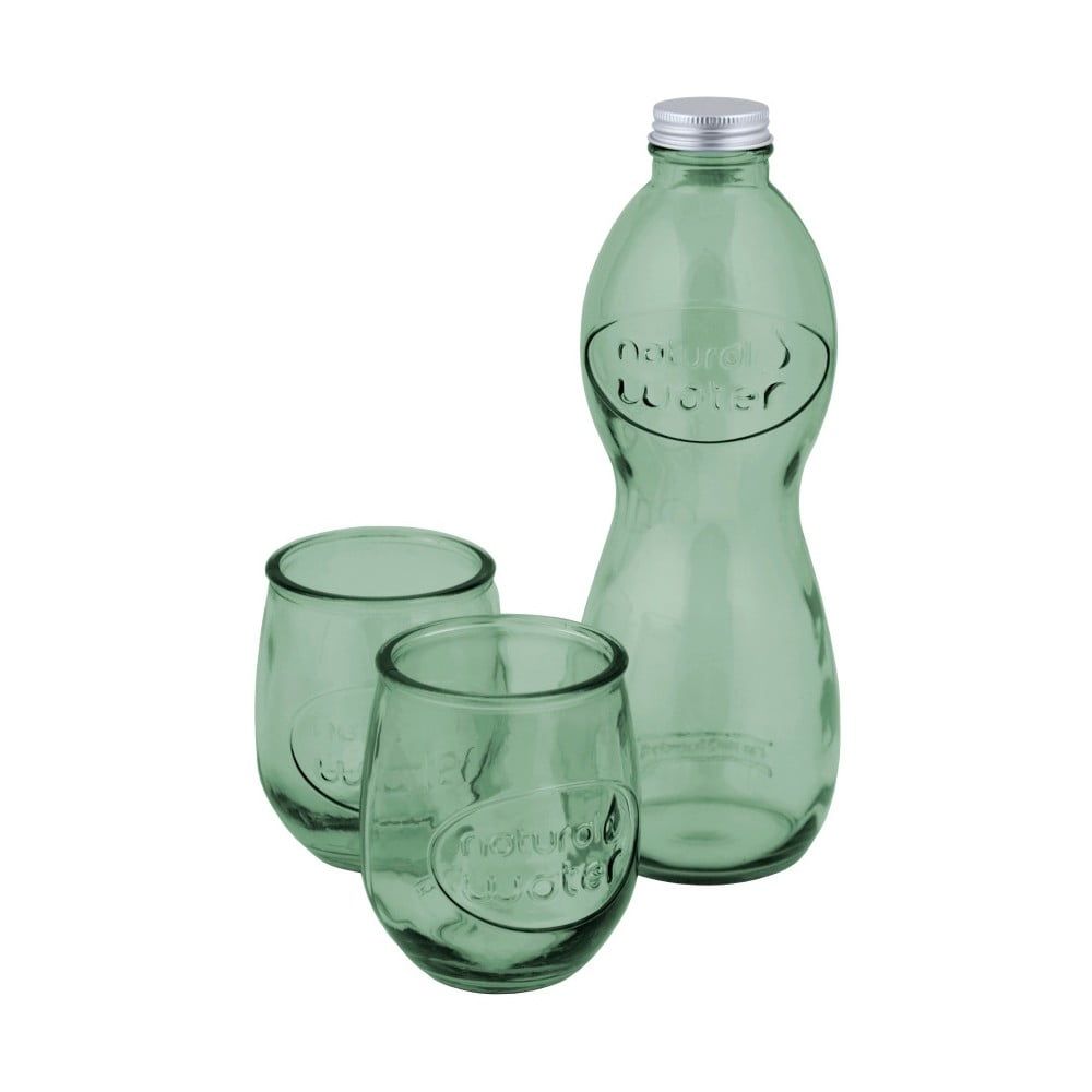 Set svetlozelenej fľaše na vodu a 2 pohárov z recyklovaného skla Ego Dekor Water - Bonami.sk