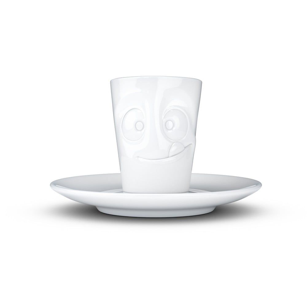 Biely maškrtný porcelánový hrnček na espresso s tanierikom 58products, objem 80 ml - Bonami.sk