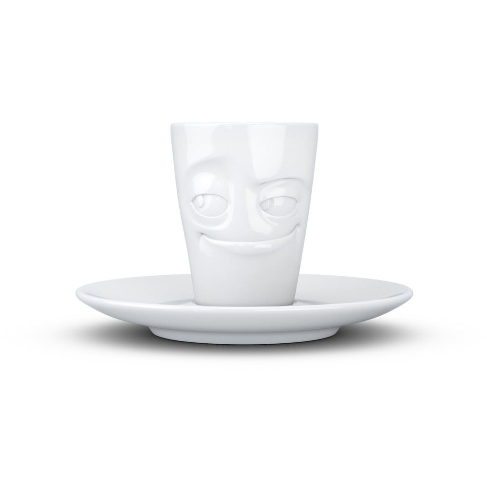 Biely usmievavý porcelánový hrnček na espresso s tanierikom 58products, objem 80 ml - Bonami.sk