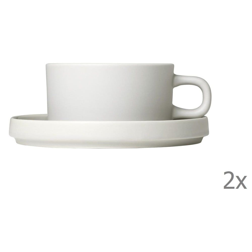 Súprava 2 bielych keramických hrnčekov na kávu s tanierikmi Blomus Pilar, 170 ml - Bonami.sk