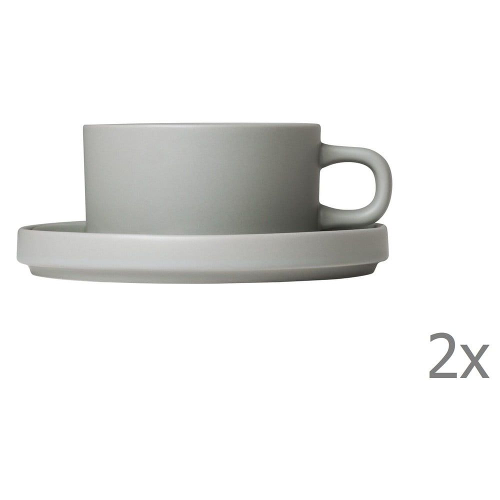 Sada 2 svetlosivých keramických hrnčekov na čaj s tanierikmi Blomus Pilar, 170 ml - Bonami.sk
