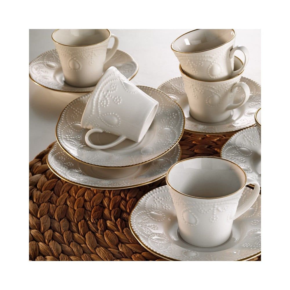Sada 6 porcelánových šálok na kávu s tanierikom Kutahya Stitched - Bonami.sk