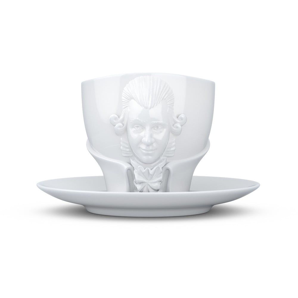 Sada bieleho porcelánového hrnčeka s tanierikom 58products Wolfgang Amadeus Mozart, objem 260 ml - Bonami.sk