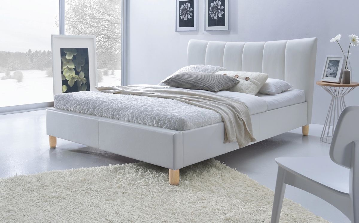 Čalúnená manželská posteľ s roštom Sandy 160 - biela - nabbi.sk