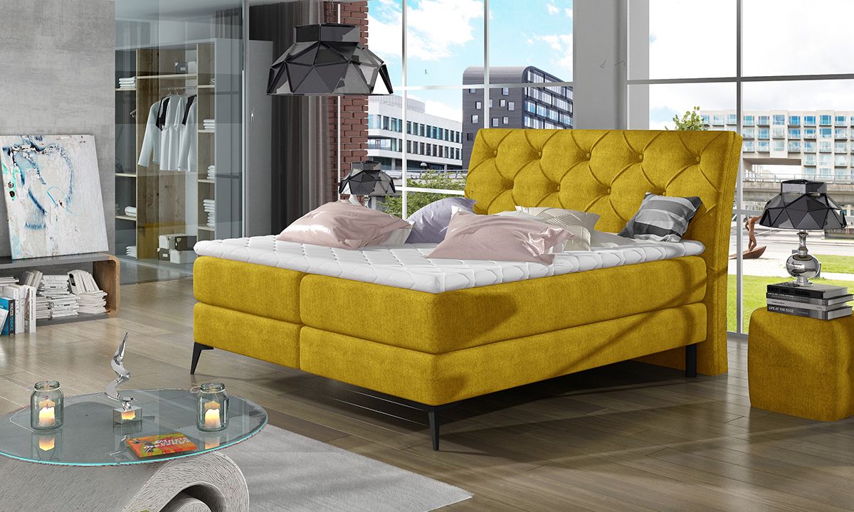Čalúnená manželská posteľ s úložným priestorom Lazio 180 - žltá - nabbi.sk