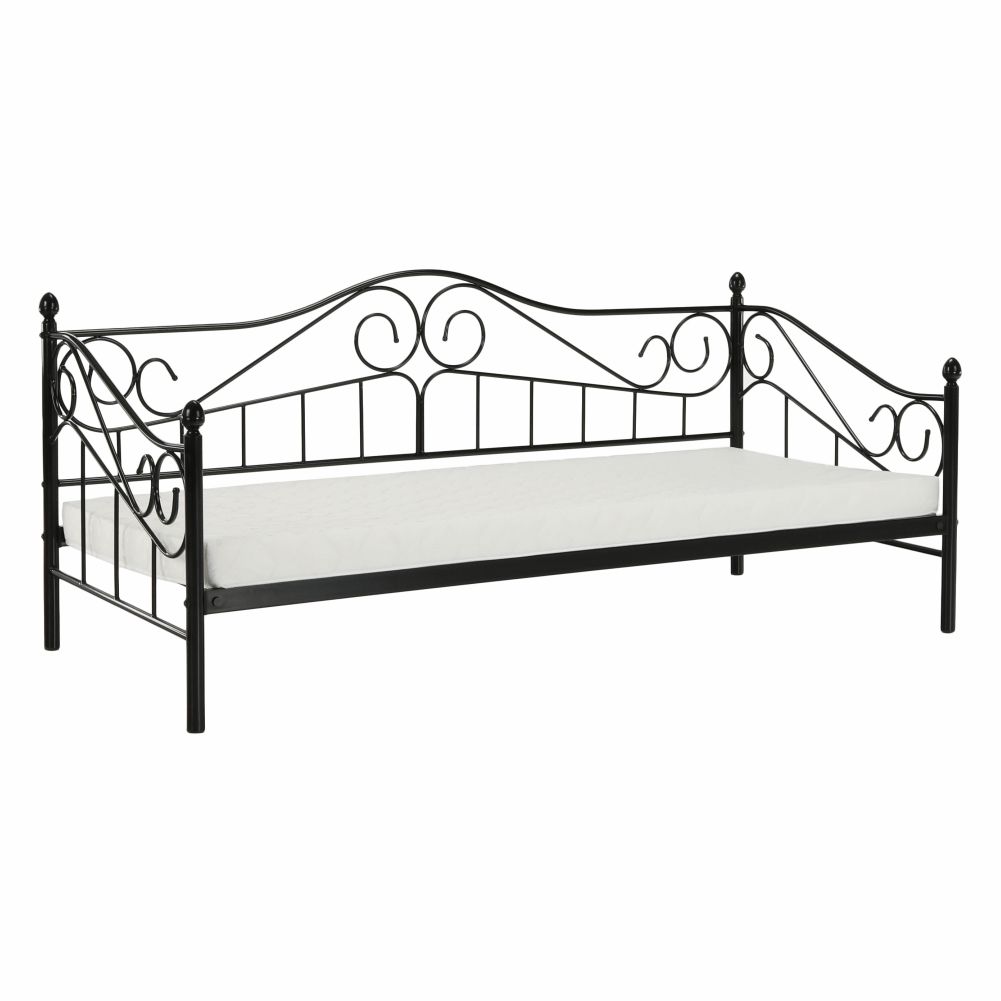 Kovová jednolôžková posteľ s roštom Daina 90x200 cm - čierna - nabbi.sk
