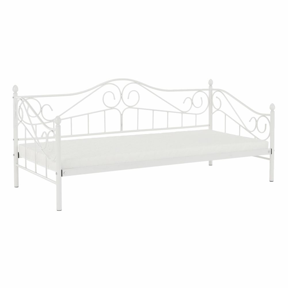 Kovová jednolôžková posteľ s roštom Daina 90x200 cm - biela - nabbi.sk