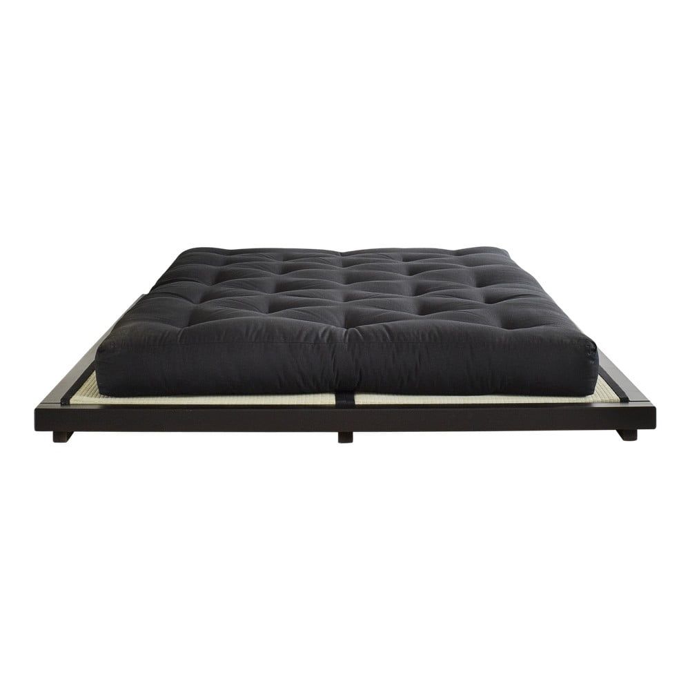 Dvojlôžková posteľ z borovicového dreva s matracom a tatami Karup Design Dock Double Latex Black/Black, 160 × 200 cm - Bonami.sk