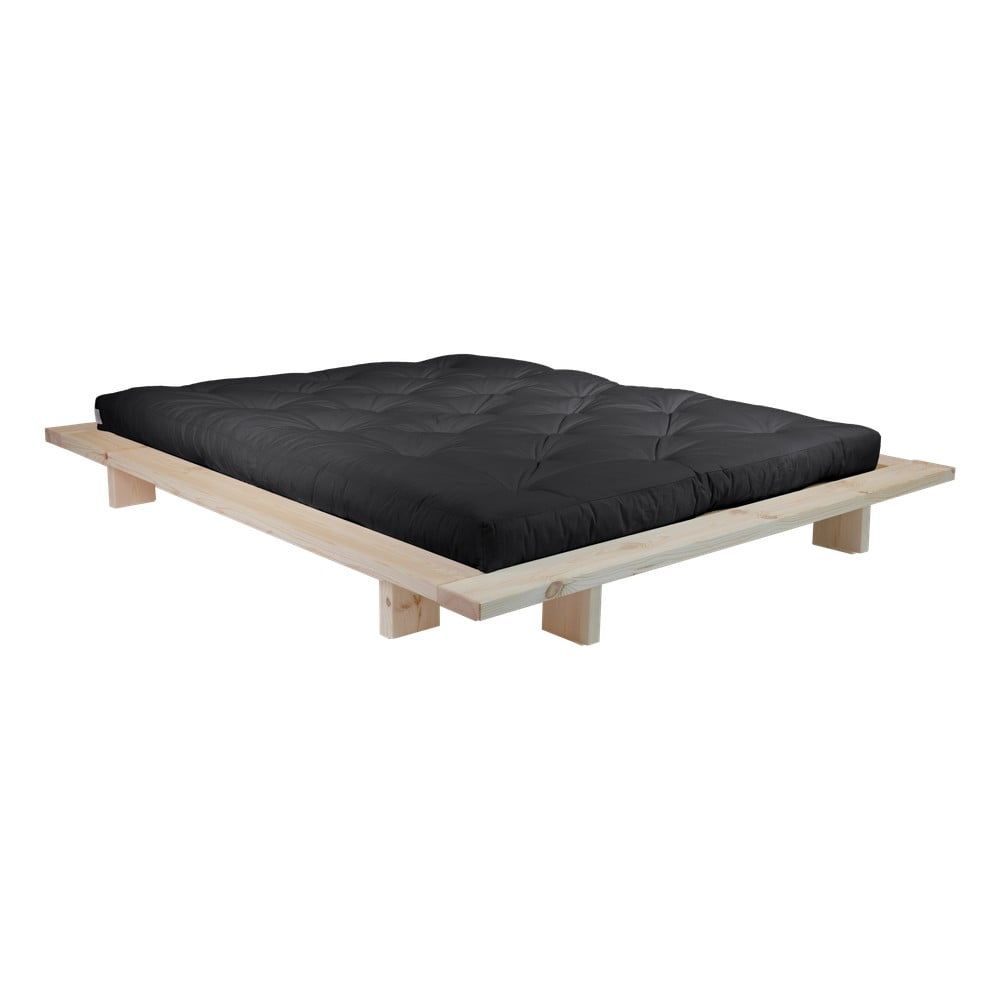 Dvojlôžková posteľ z borovicového dreva s matracom Karup Design Japan Comfort Mat Raw/Black, 160 × 200 cm - Bonami.sk