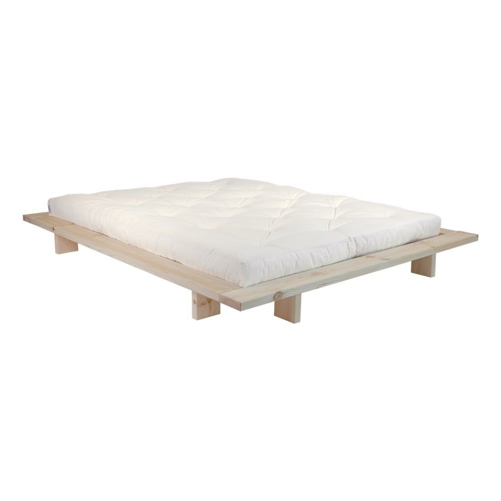Dvojlôžková posteľ z borovicového dreva s matracom Karup Design Japan Comfort Mat Raw/Natural, 160 × 200 cm - Bonami.sk