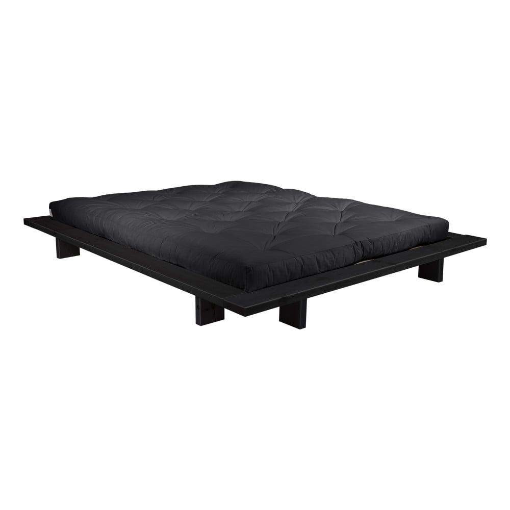 Dvojlôžková posteľ z borovicového dreva s matracom Karup Design Japan Double Latex Black/Black, 160 × 200 cm - Bonami.sk
