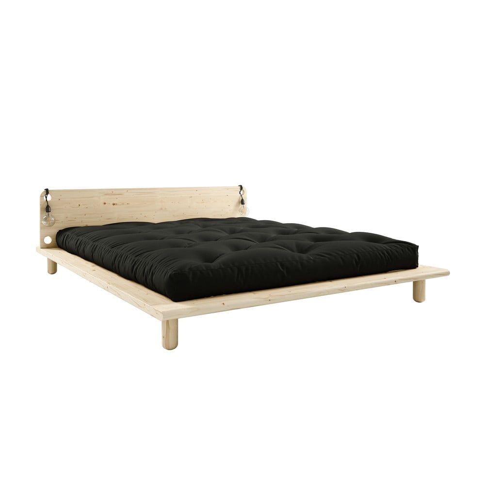 Dvojlôžková posteľ z masívneho dreva s čelom, lampičkami a čiernym matracom Double Latex Karup Design Peek, 180 x 200 cm - Bonami.sk