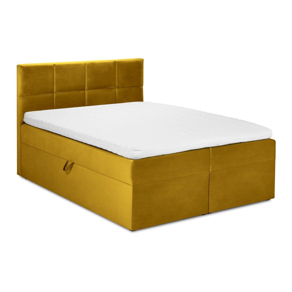 Horčicovožltá zamatová dvojlôžková posteľ Mazzini Beds Mimicry, 160 x 200 cm - Bonami.sk