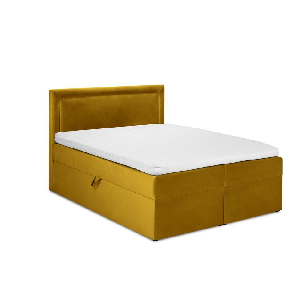 Horčicovožltá zamatová dvojlôžková posteľ Mazzini Beds Yucca, 160 x 200 cm - Bonami.sk