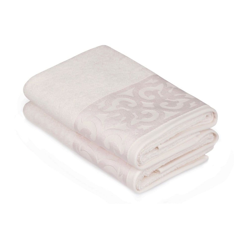 Sada 2 bielych bavlnených uterákov na ruky s krémovým lemovaním Grace, 50 × 90 cm - Bonami.sk