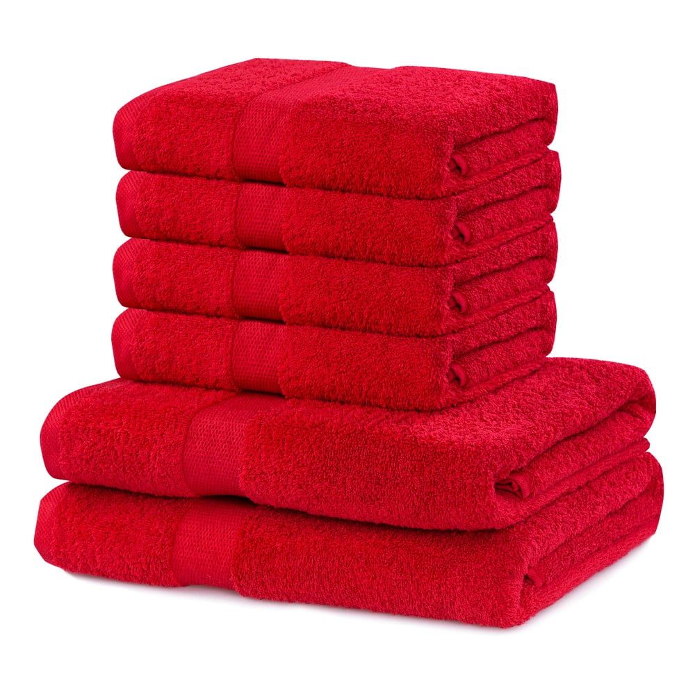 Set 2 bavlnených červených osušiek a 4 uterákov DecoKing Marina - Bonami.sk