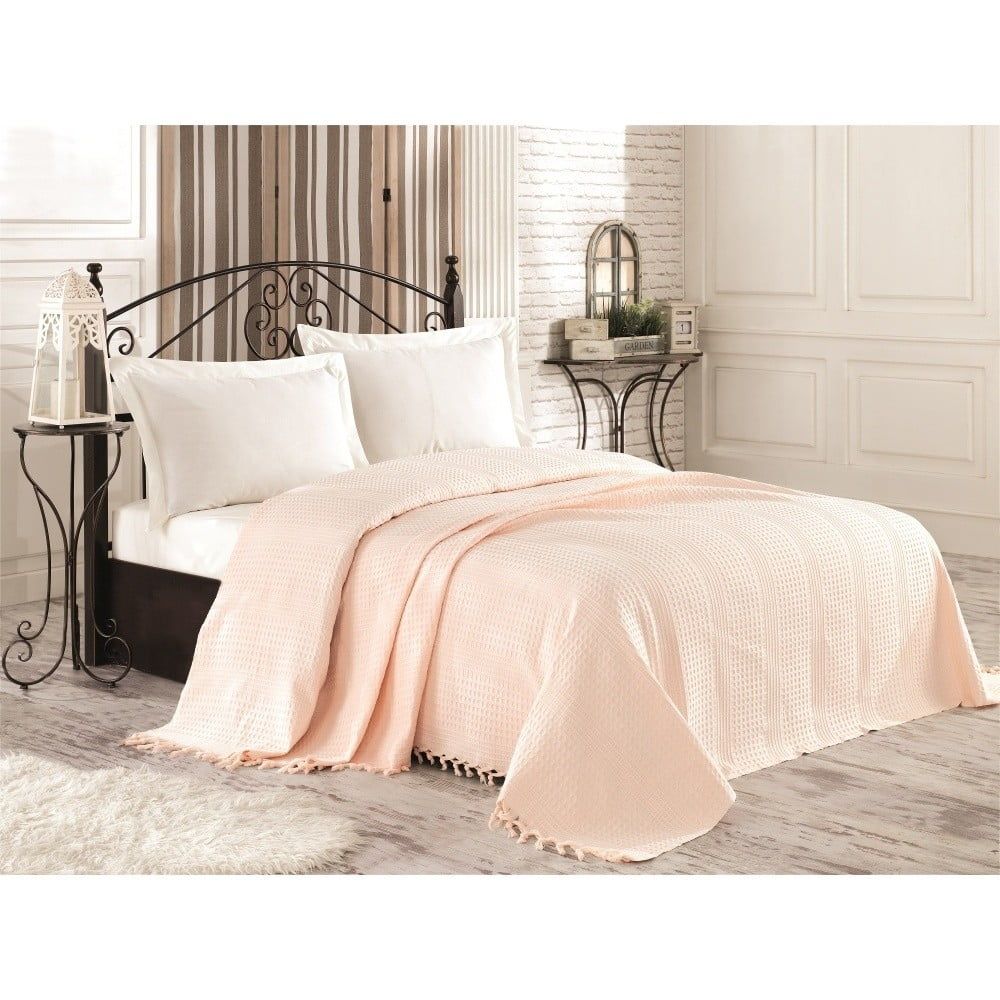 Krémová bavlnená prikrývka cez posteľ na dvojlôžko Tarra, 220 × 240 cm - Bonami.sk
