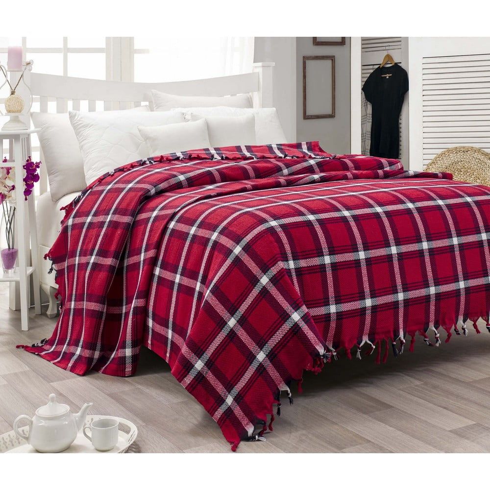 Ľahký bavlnený pléd na posteľ Iskoc Red, 200 x 240 cm - Bonami.sk