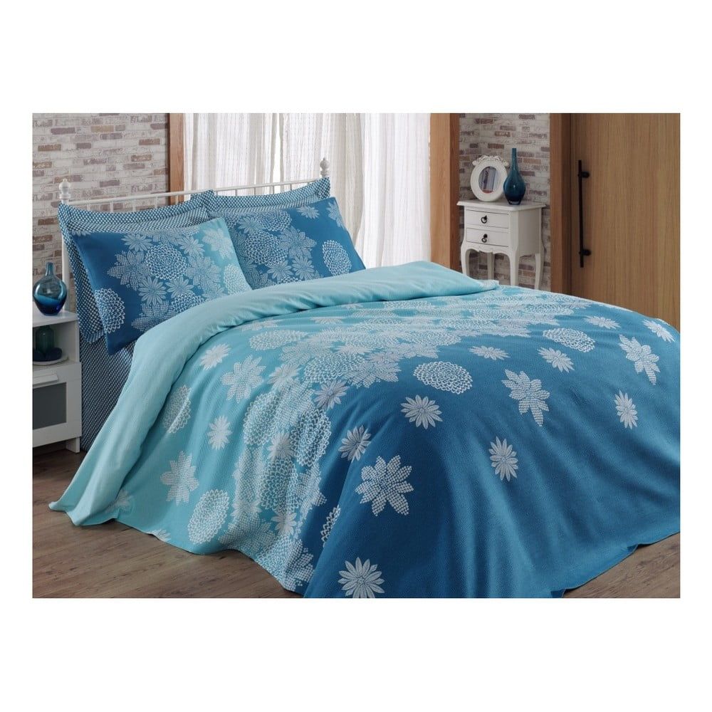 Modrá prikrývka cez posteľ Adla, 200 × 235 cm - Bonami.sk