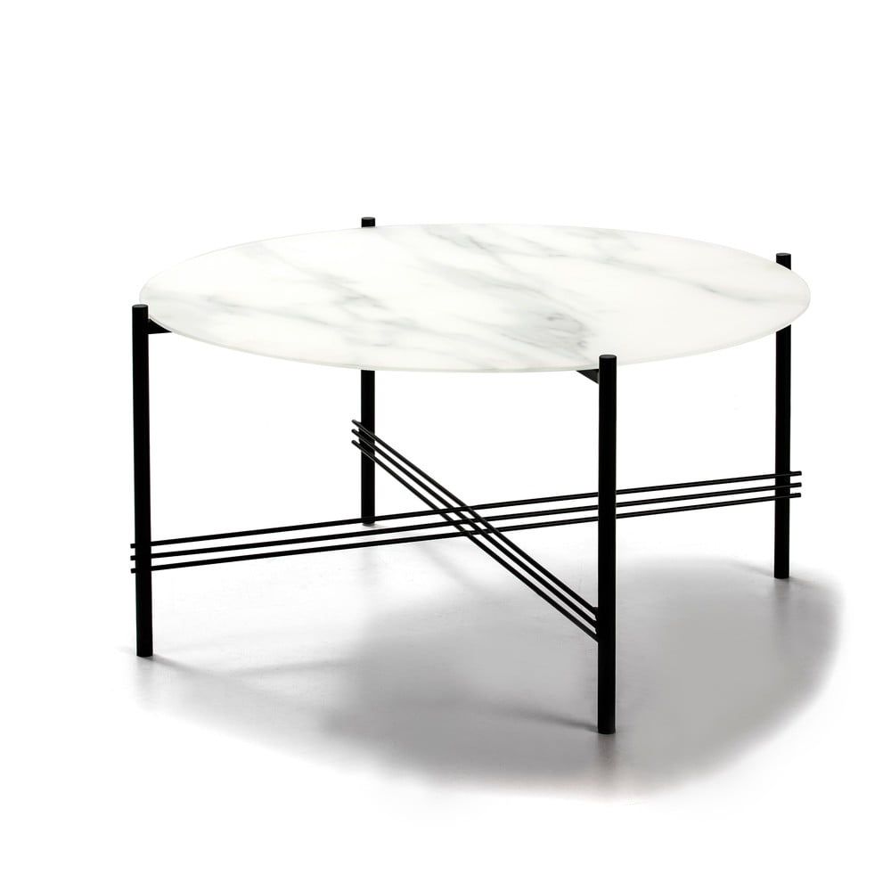 Bielo-čierny konferenčný stolík so sklenenou doskou v mramorovom dekore Marckeric, ø 84 cm - Bonami.sk