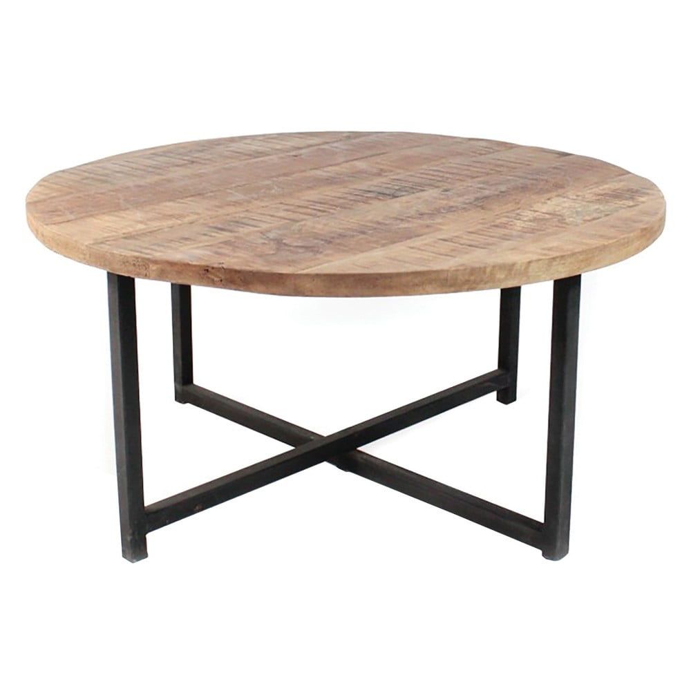 Čierny konferenčný stolík s doskou z mangového dreva LABEL51 Dex, ⌀ 80 cm - Bonami.sk