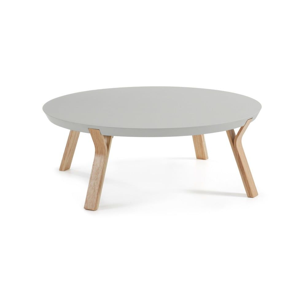 Svetlosivý konferenčný stolík s nohami z jaseňového dreva La Forma Solid, Ø 90 cm - Bonami.sk