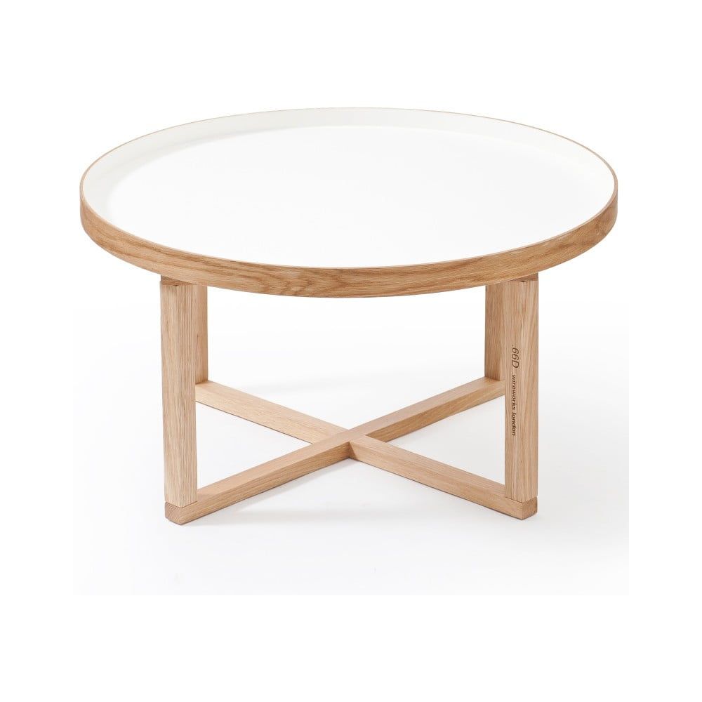 Okrúhly stolík s bielou doskou z dubového dreva Wireworks Round, Ø 66 cm - Bonami.sk