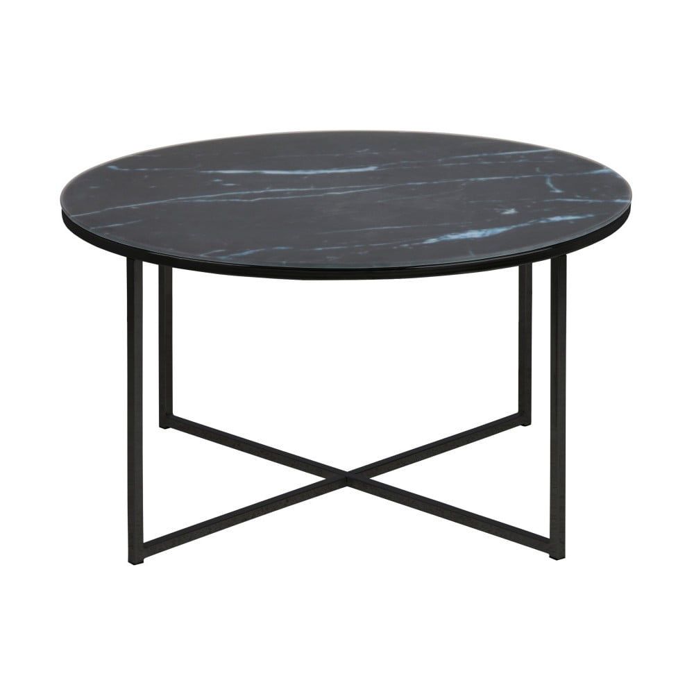 Čierny konferenčný stolík s doskou v mramorovom dekore Actona Alisma, ⌀ 80 cm - Bonami.sk