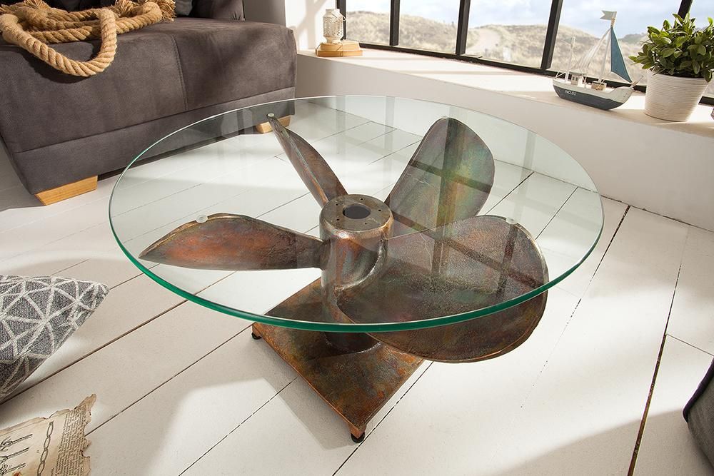 LuxD Dizajnový konferenčný stôl Propeller, 60 cm, medený antik - ESTILOFINA.SK