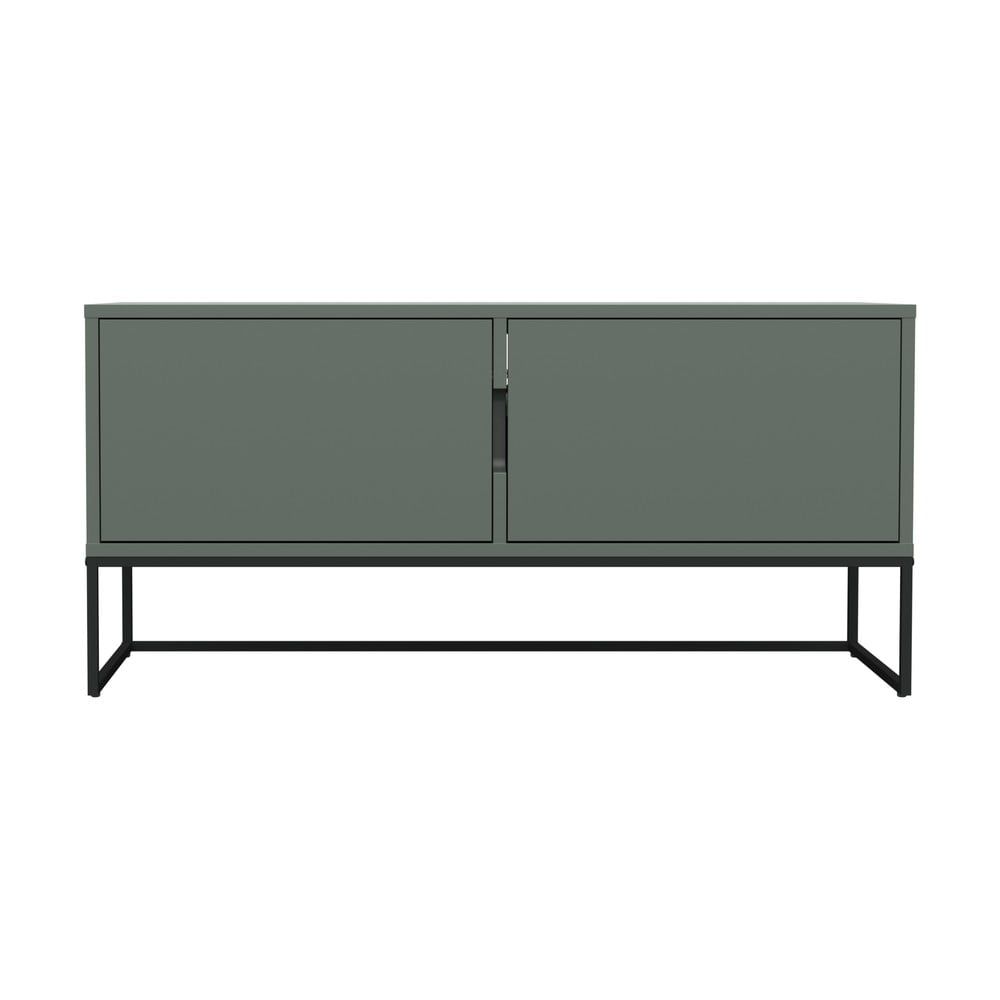 Zelený dvojdverový TV stolík s kovovými nohami v čiernej farbe Tenzo Lipp, šírka 118 cm - Bonami.sk