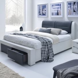 Čalúnená manželská posteľ s roštom Cassandra S 160 - biela / čierna