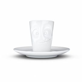 Biely maškrtný porcelánový hrnček na espresso s tanierikom 58products, objem 80 ml