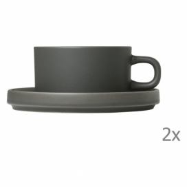 Sada 2 sivých keramických hrnčekov na čaj s tanierikmi Blomus Pilar, 170 ml