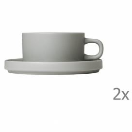 Sada 2 svetlosivých keramických hrnčekov na čaj s tanierikmi Blomus Pilar, 170 ml