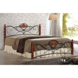 Kovová manželská posteľ s roštom Valentina 160 - čerešňa antická / čierna