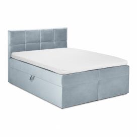 Bledomodrá zamatová dvojlôžková posteľ Mazzini Beds Mimicry, 160 x 200 cm